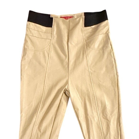Guess Beige Faux Leather Pants Elastic Waist Full Length Women's Size L - Picture 3 of 7